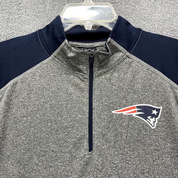 NFL Patriots Sweatshirt Mens Medium Gray Blue 1/4 Zip NFL Football New England - Picture 3 of 16